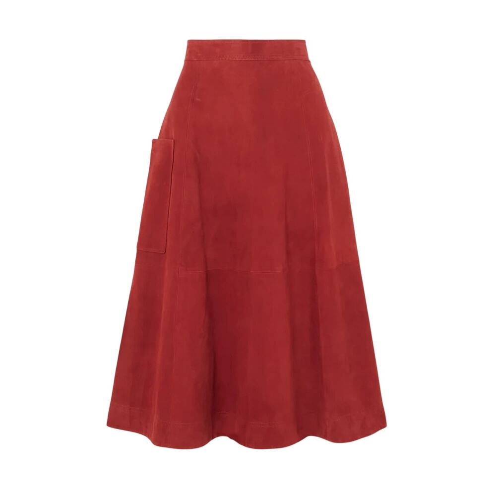 Loulou Studio Suede Red Thea Midi Skirt Size S